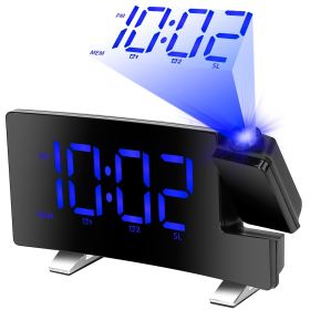 Projection Alarm Clock with Radio Function 7.7In Curved-Screen LED Digital Alarm Clock w/ Dual Alarms 4 Dimmer 12/24 Hour (Light Color: Brass)
